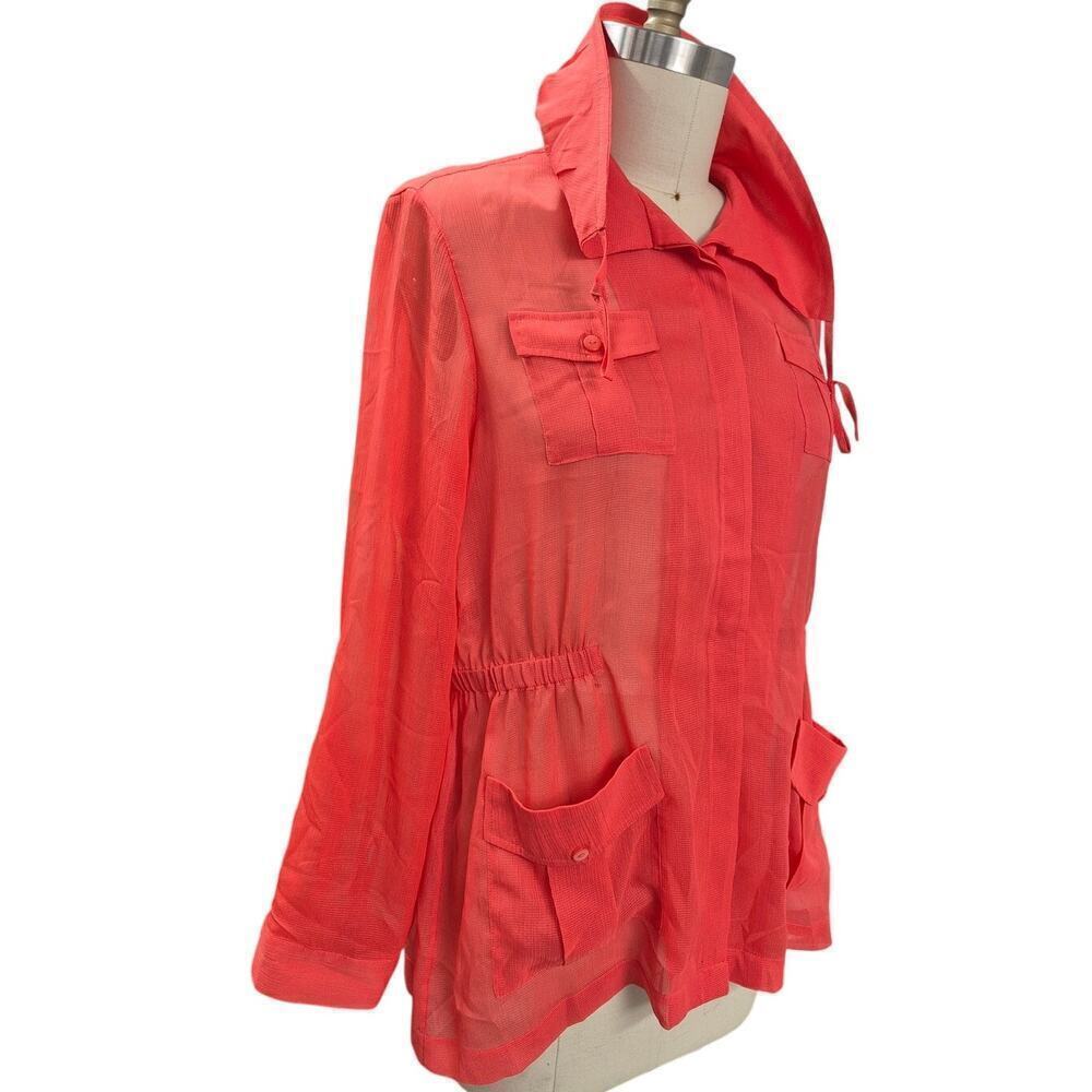 Chico's Orange Sheer Polyester Jacket Tie Waist Textured Button Up Sz 1( S/M) - Picture 2 of 4